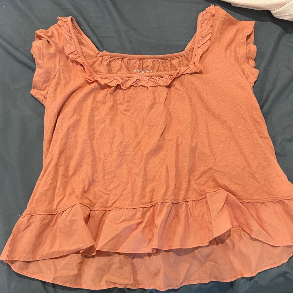 American Eagle Outfitters Coral Ruffle Top